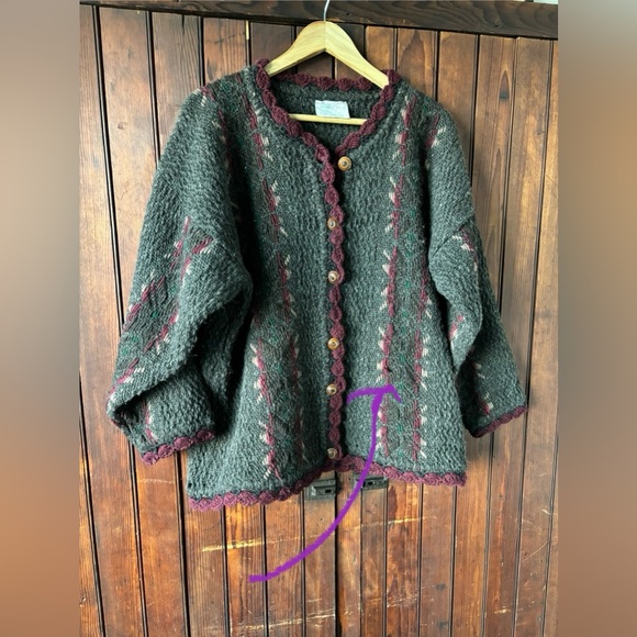 Vintage Ecuador Handmade 100% Wool Oversized Cardigan Sweater, Grey, SISANDINA - Picture 7 of 16
